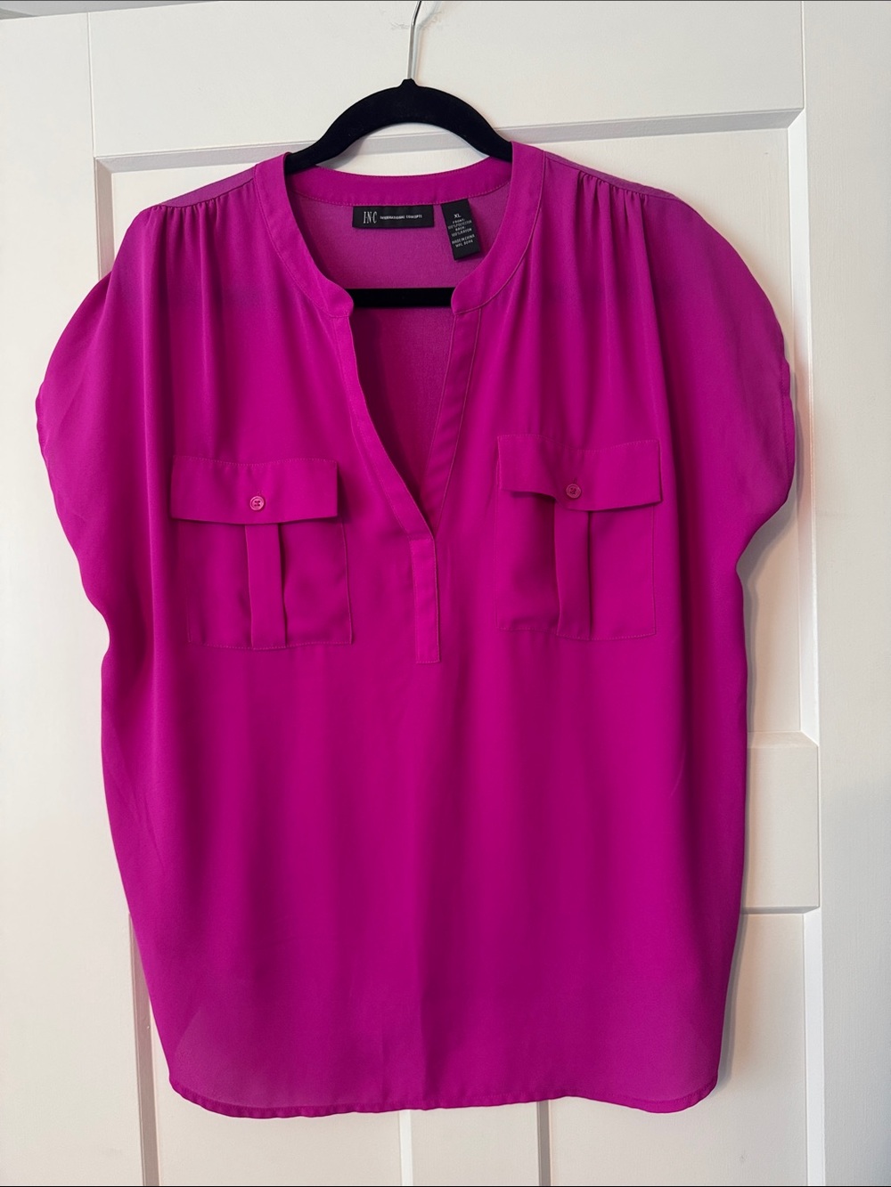 INC International Concepts Bright Fuchsia Split V-Neck Blouse